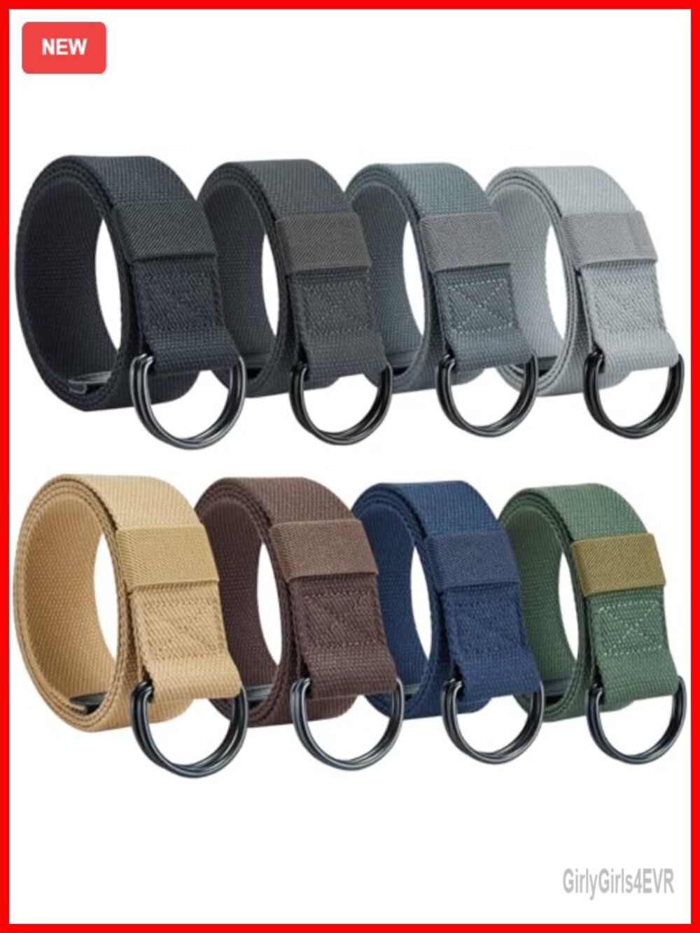 8 Pack Canvas Belts with Zinc Alloy Double D-Ring Buckle Adjustable Casual